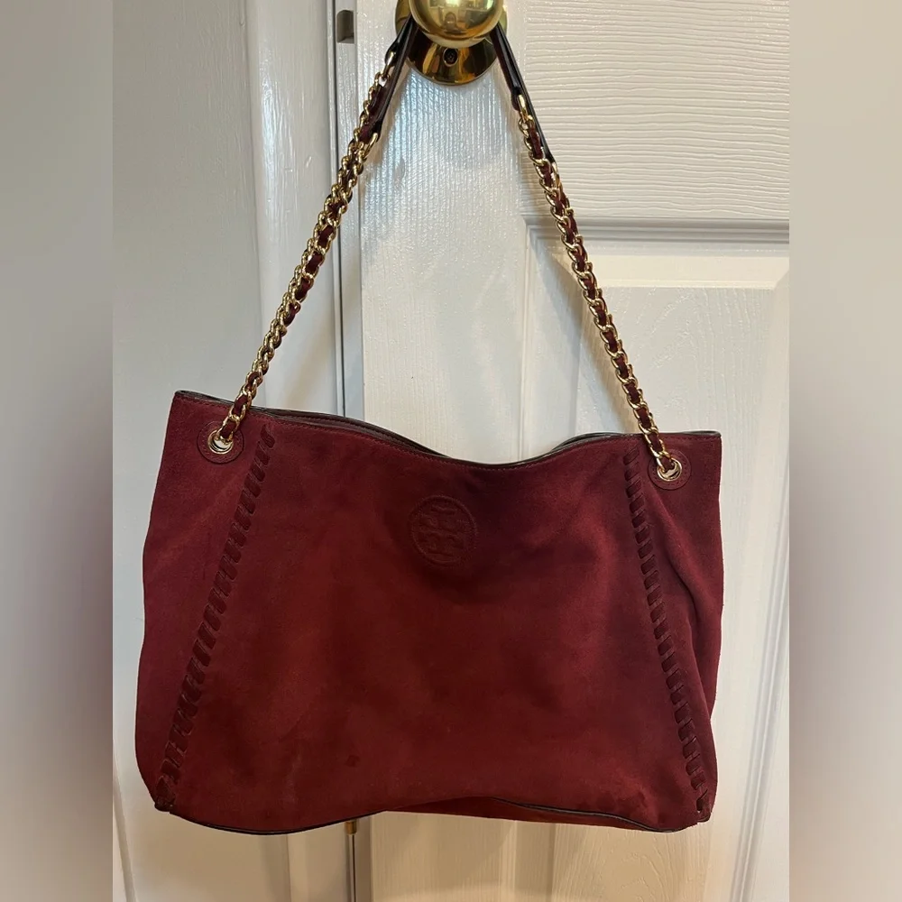 Tory Burch suede bag with gold chain straps - Picture 1 of 10
